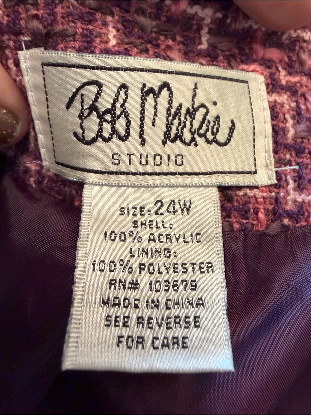 Bob Mackie Pink-Purple Tweed Fringe Blazer - Picture 4 of 5